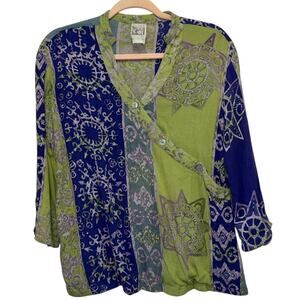Globe Trotter Multicolored Patterned Wrap Blouse